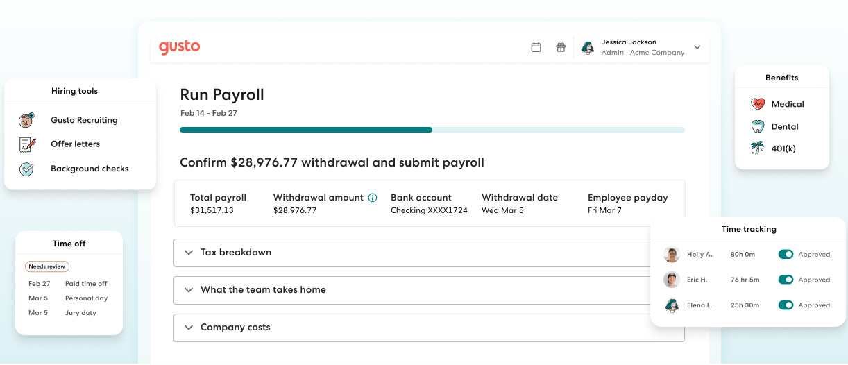 Gusto — best for payroll and HR integration