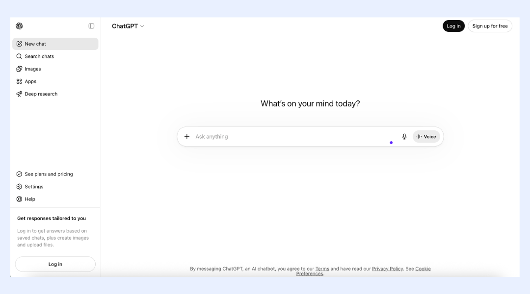Interface of ChatGPT