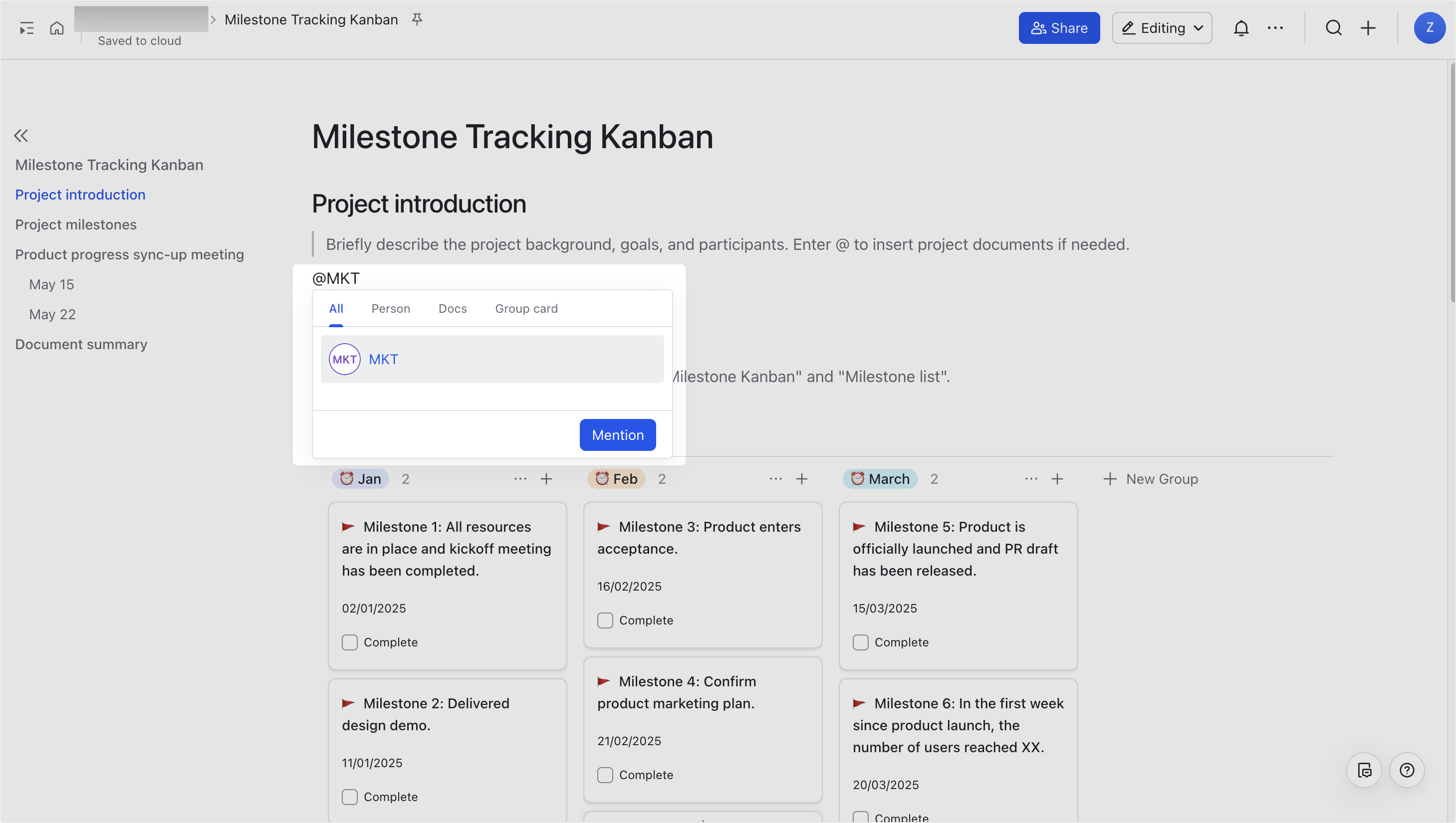 Use the @ feature in Docs