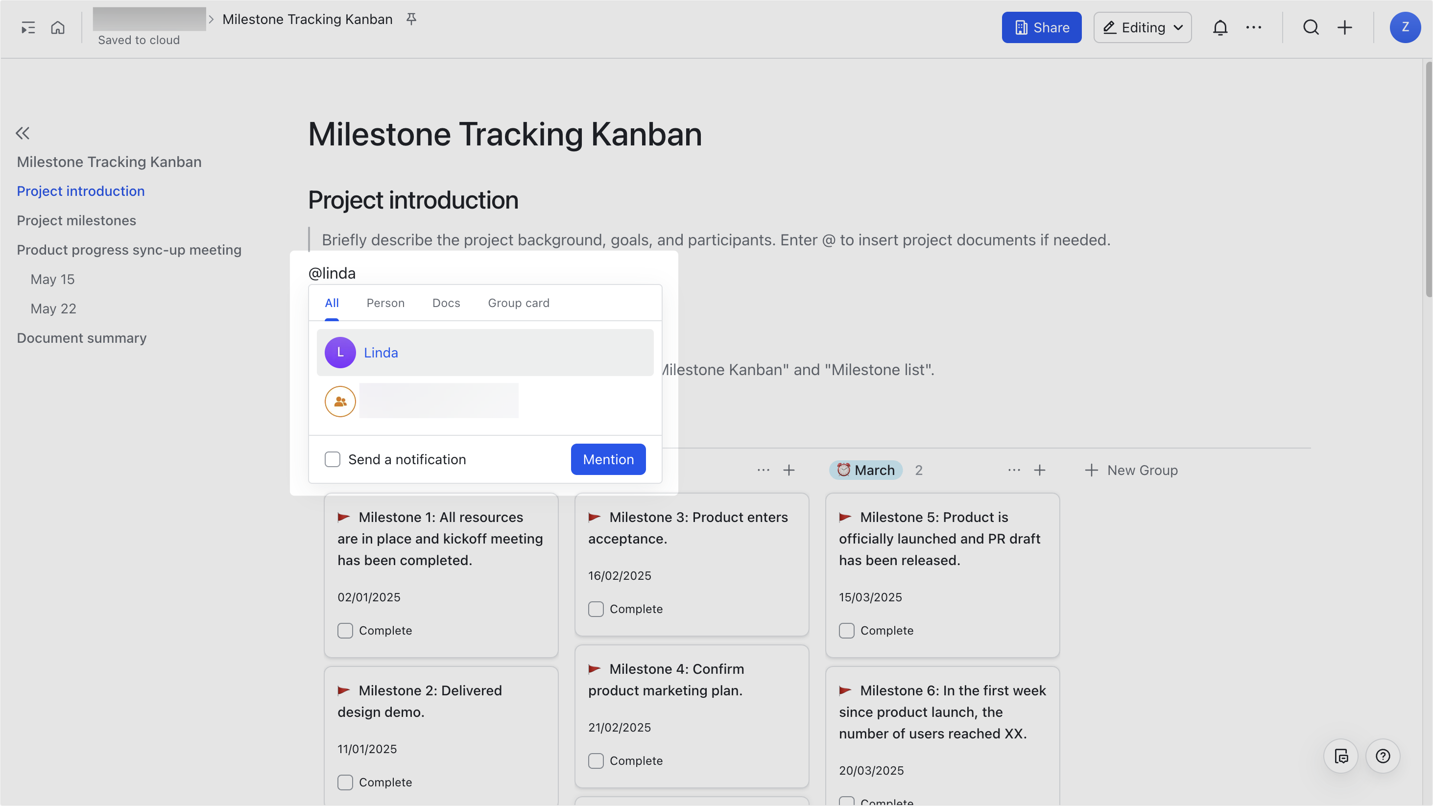 Use the @ feature in Docs