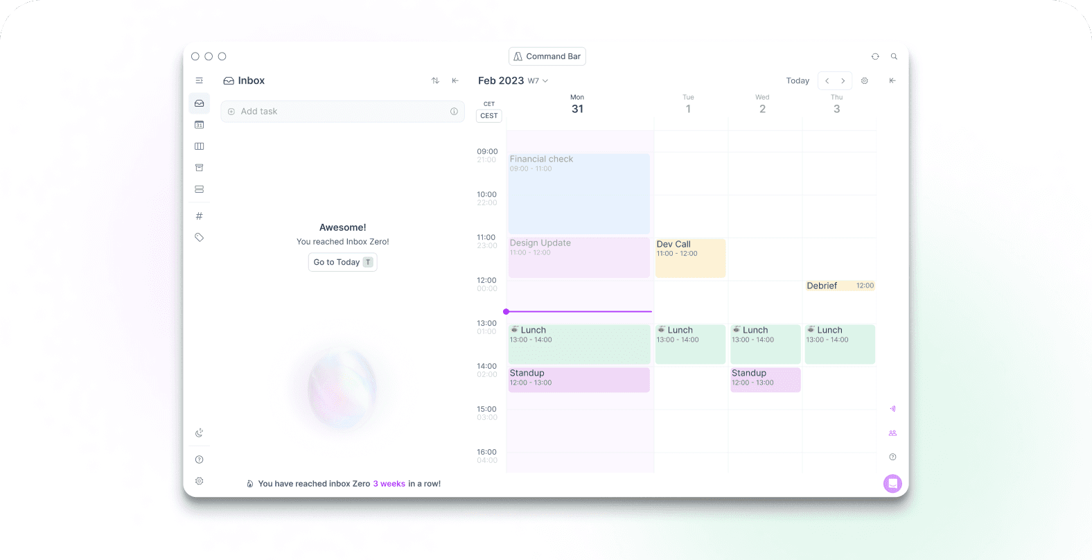 Akiflow with inbox and calendar open