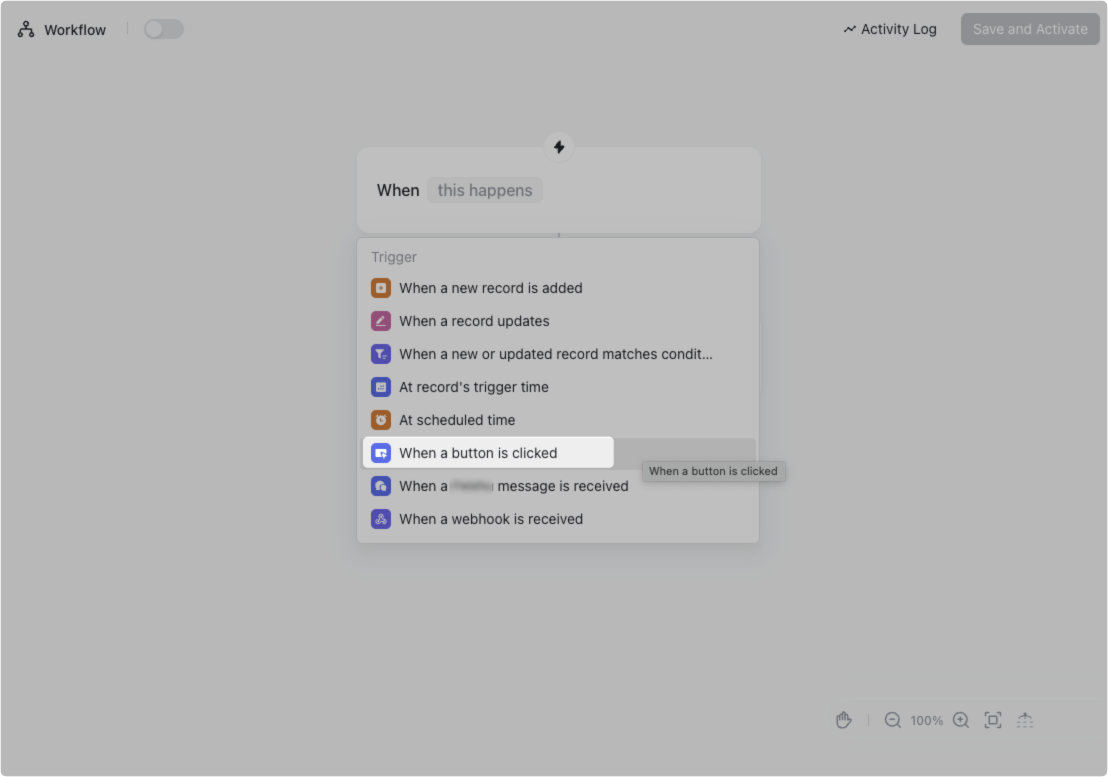 Set a button click as a trigger in Workflow and Automations