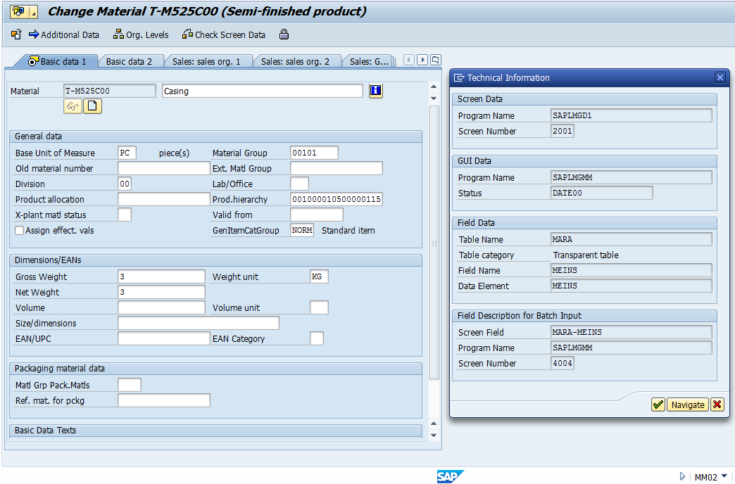 SAP material master data