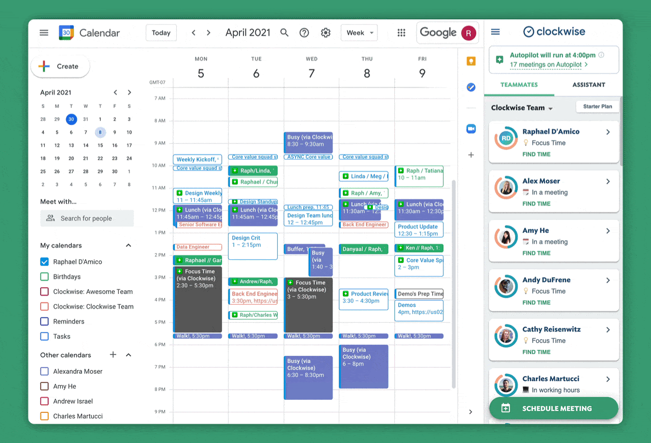 Clockwise helps in creating a team calendar