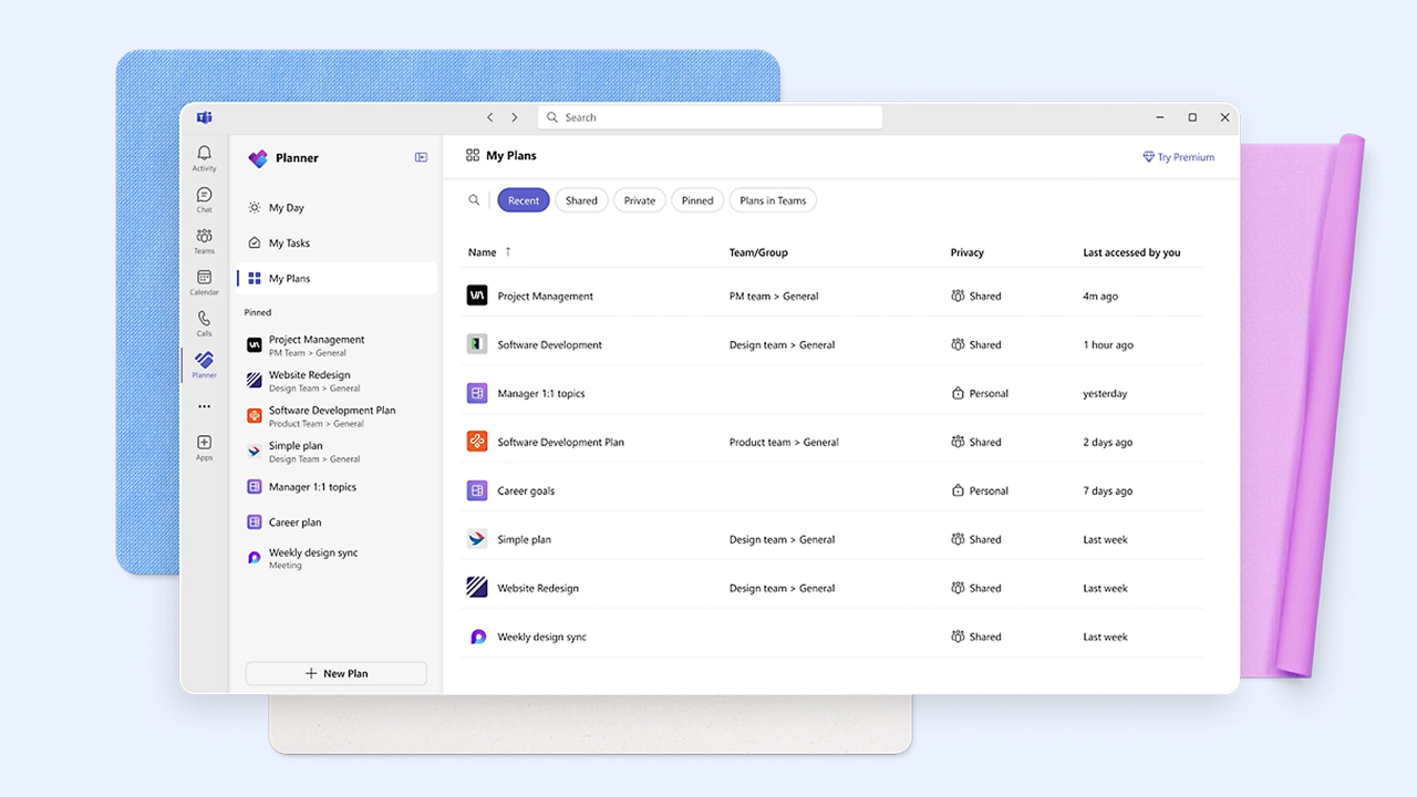 Microsoft Planner (Microsoft Project) main interface for managing different project types and plans