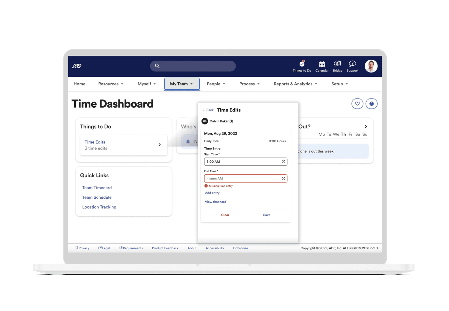 ADP Workforce Now Time dashboard