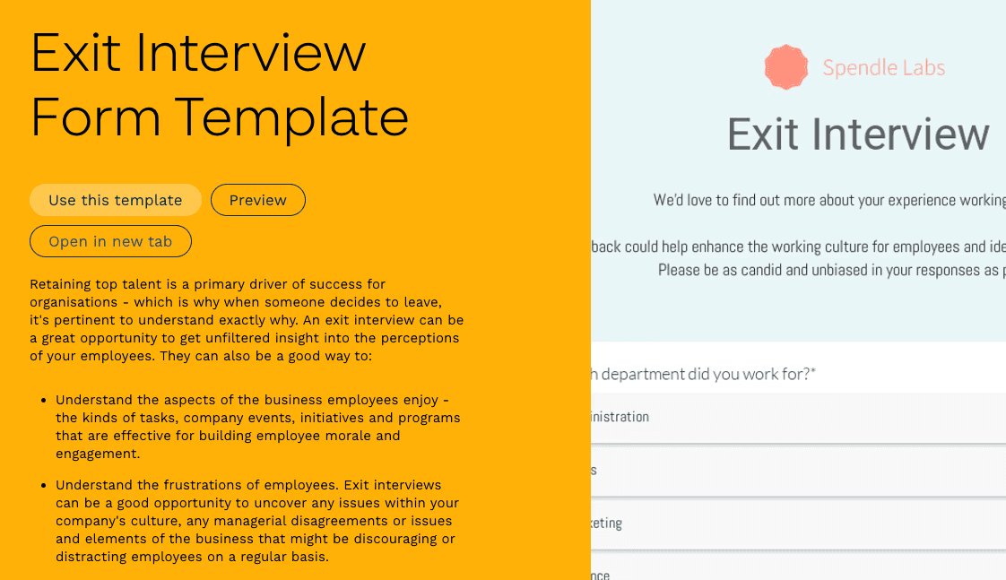 Paperform exit form templates