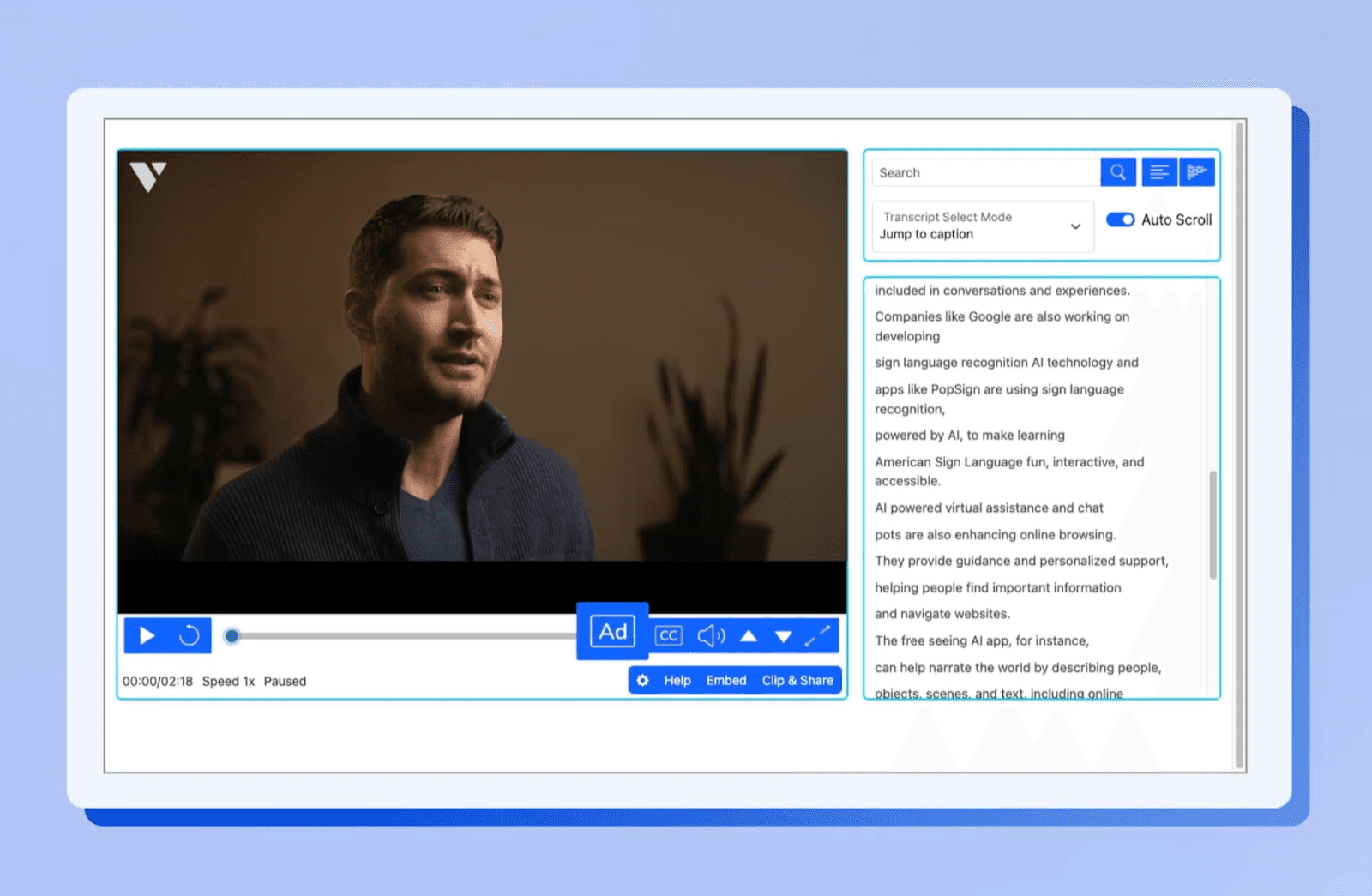 Interface of Verbit meeting minutes transcription