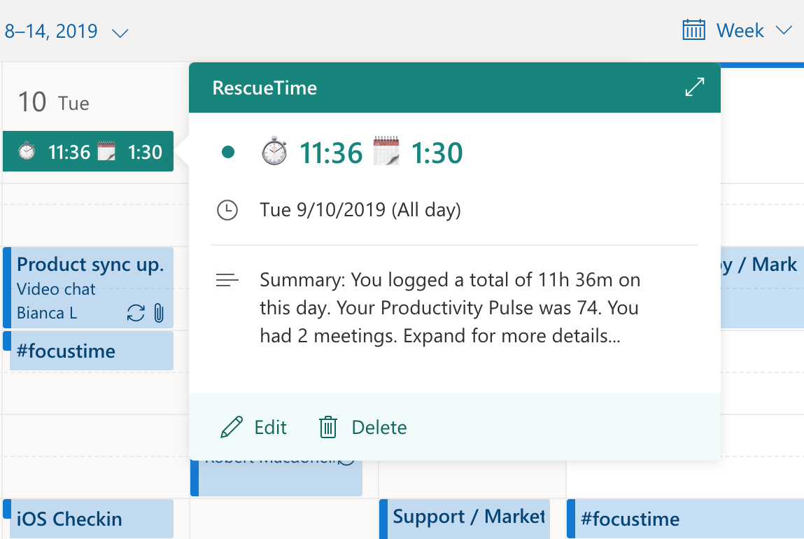 Analytics and automatic time tracking from RescueTime