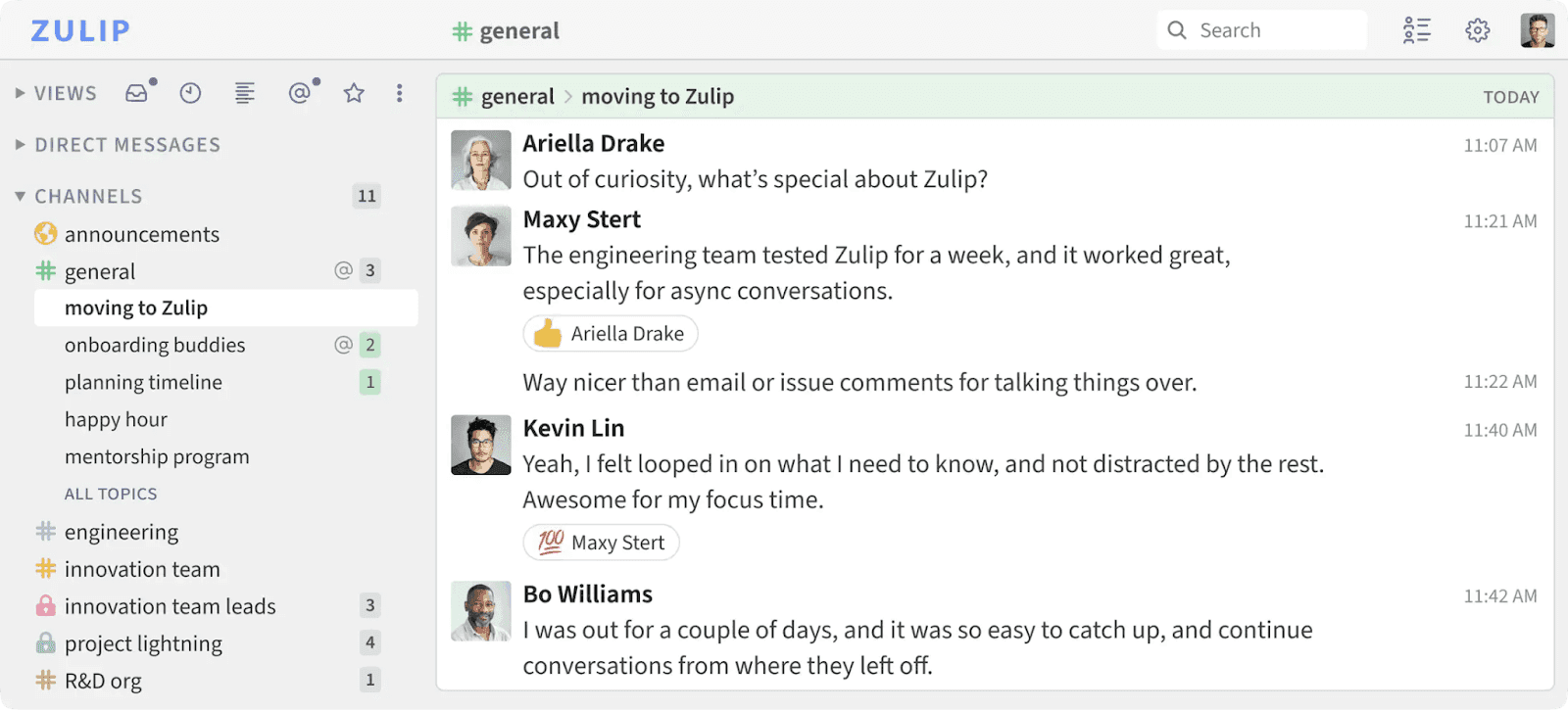 Interface of Zulip