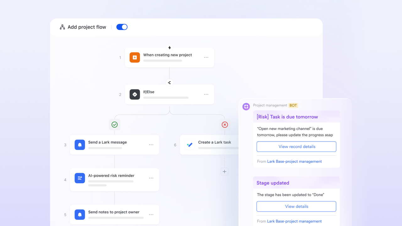 Lark Tasks assigns across team members.