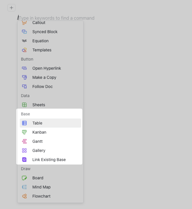 Insert a base in Docs