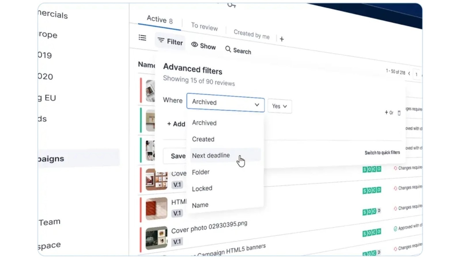 Ziflow’s review workflow and advanced filter options