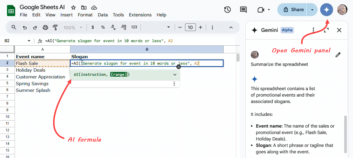 Google sheet ai