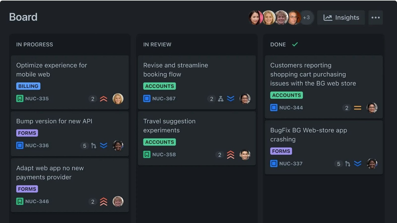 Jira's agile board for tracking bugs and tasks
