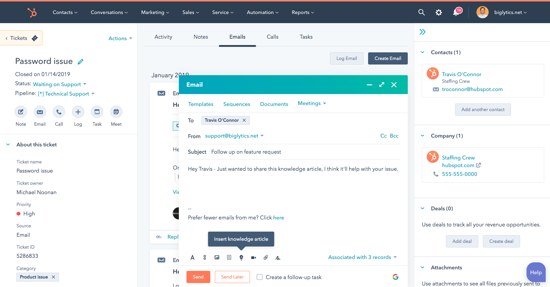 HubSpot Service Hub interface