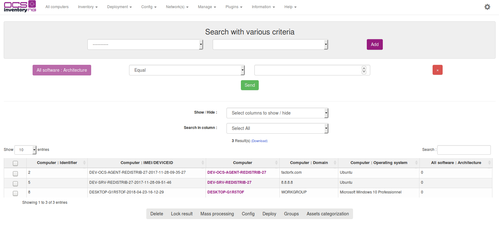 OCS Inventory NG open source inventory system computer list