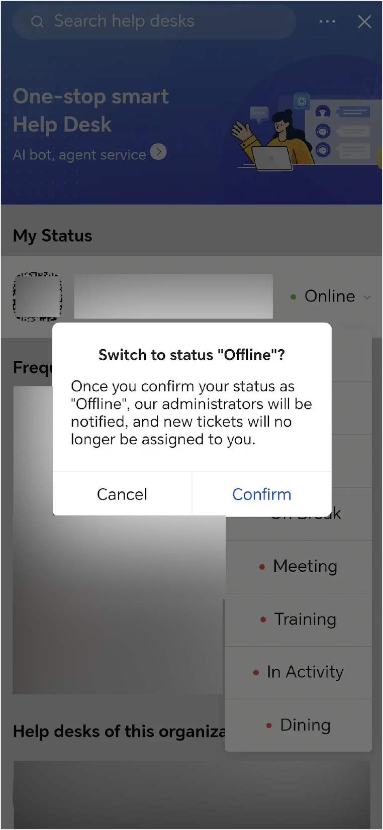 Manage agent status