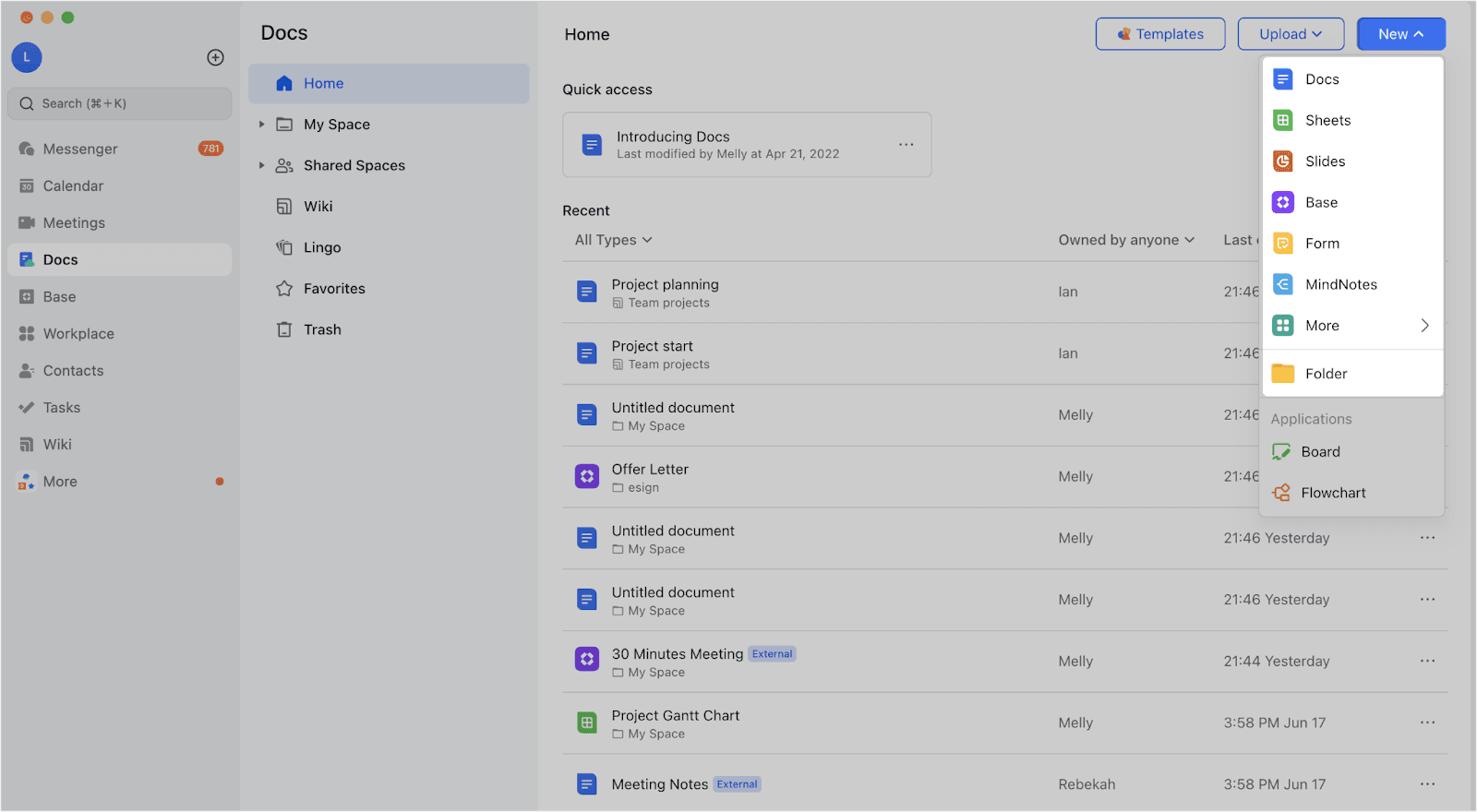 Interface of Lark Docs