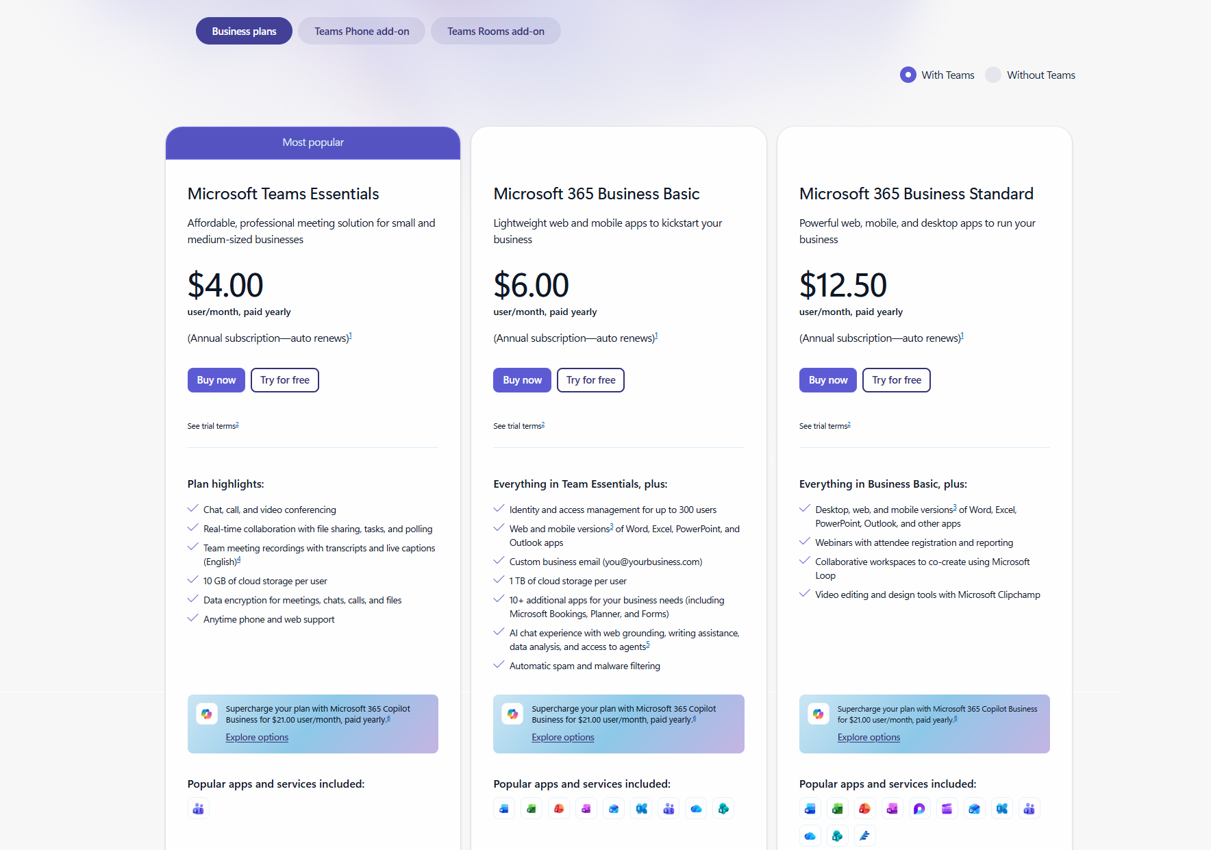 Microsoft Teams Business plan