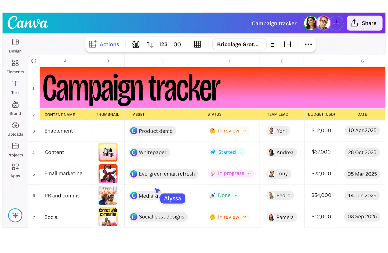 Interface of Canva 
