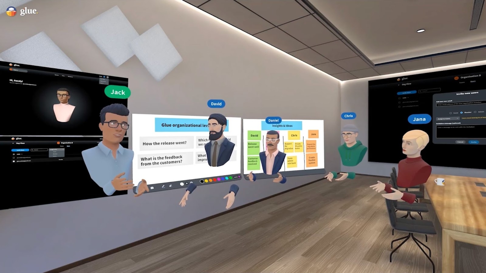 Glue’s virtual workspace’s collaborative meeting and project boards