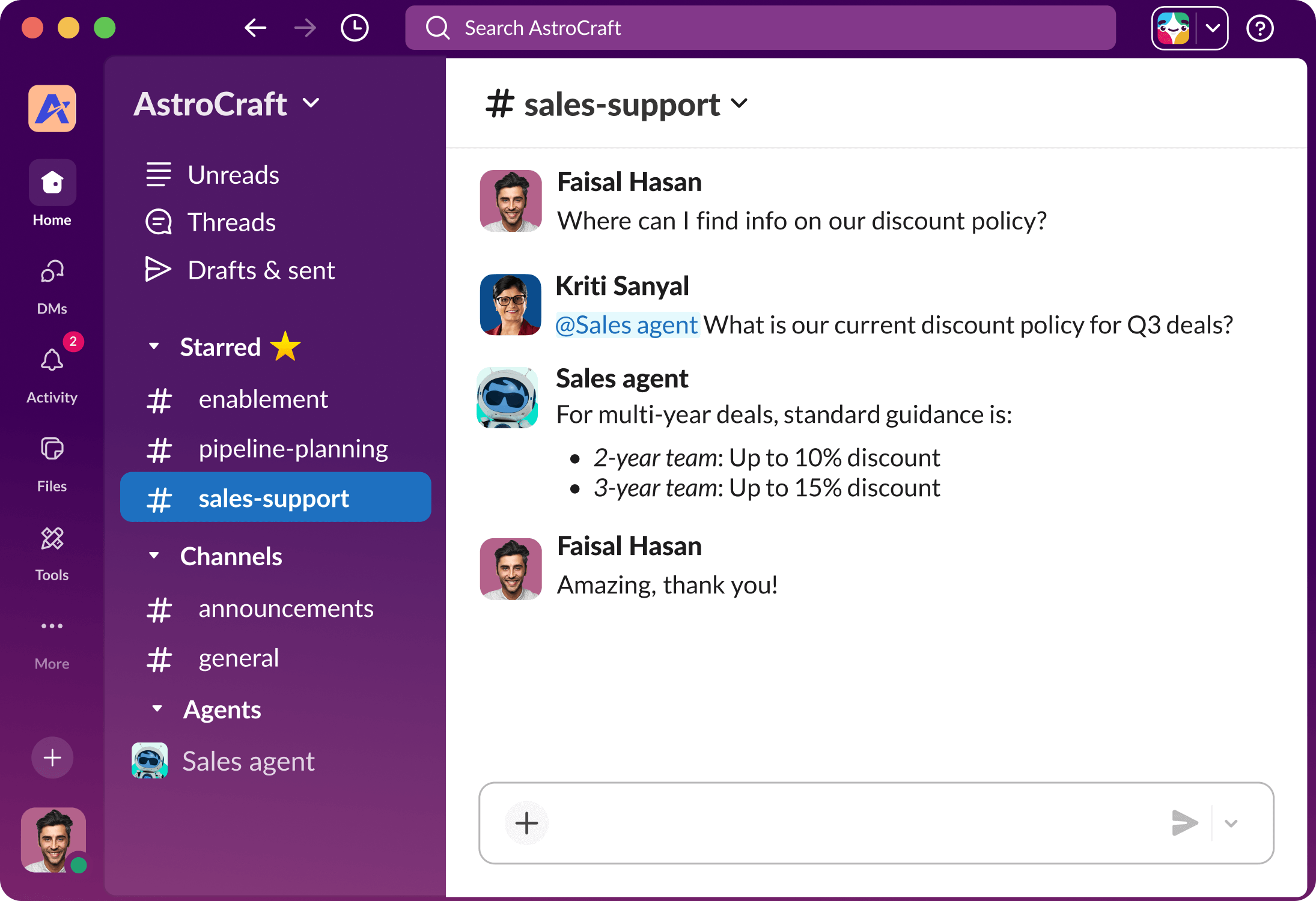 Slack real-time team messaging interface