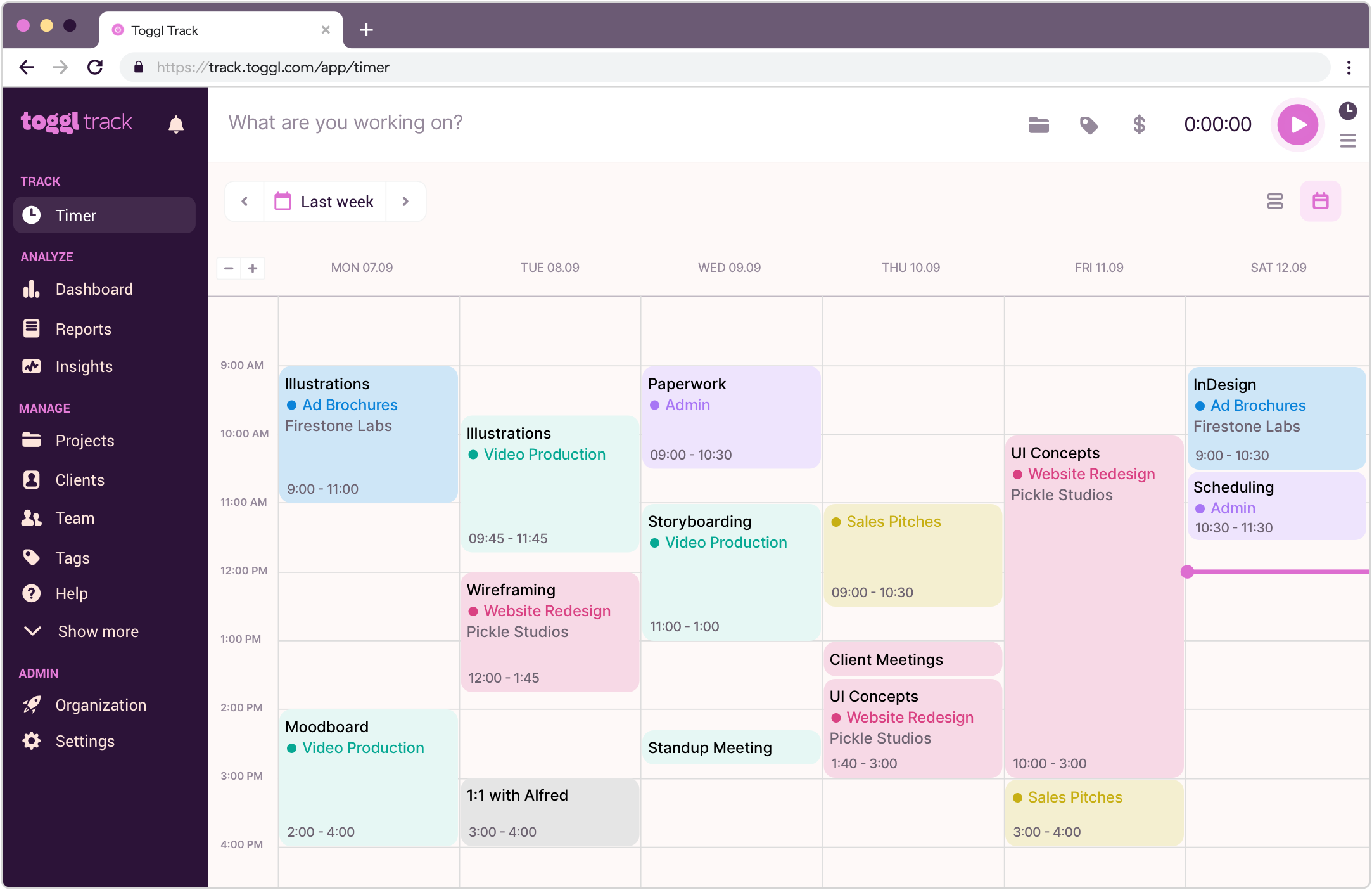 Toggl Track time log app