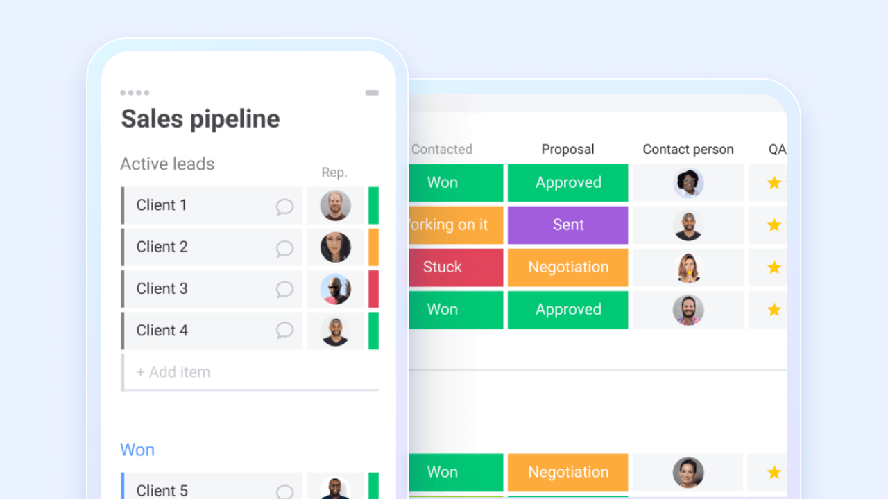 Interface of Monday CRM app android and iphone