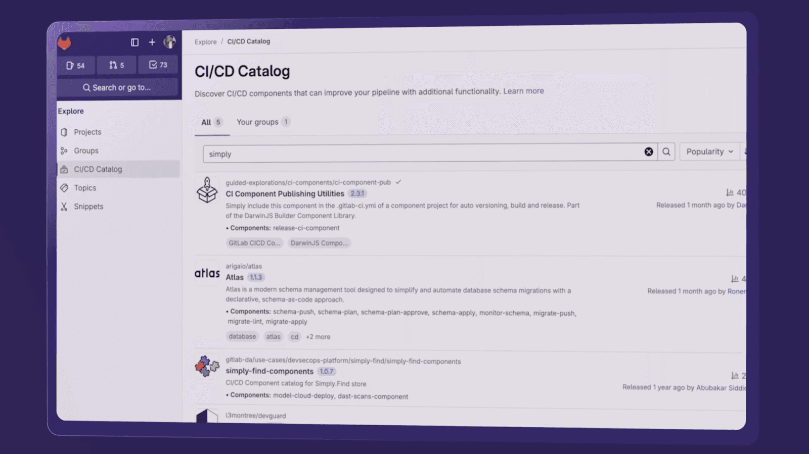GitLab's DevOps platform featuring its CI/CD catalog