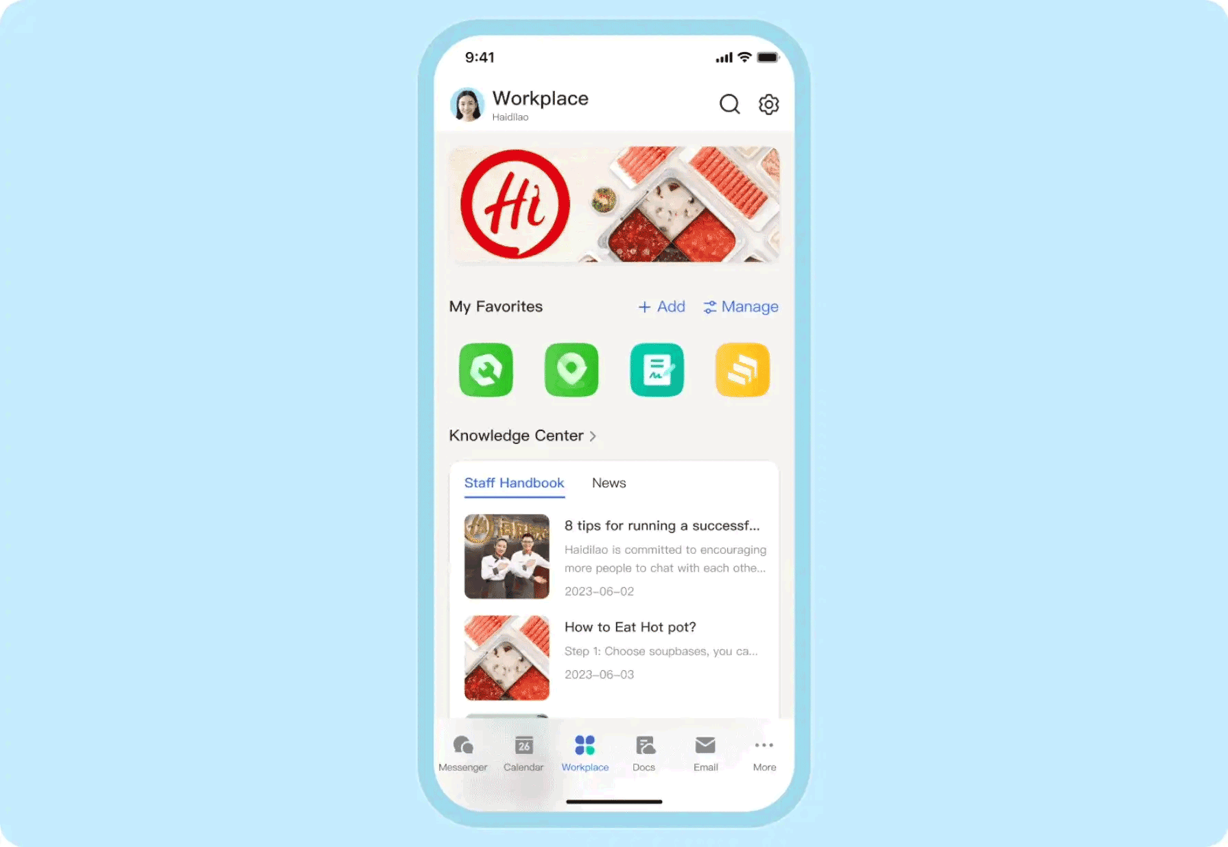 Haidilao custom workplace for SOPs and employee guidelines