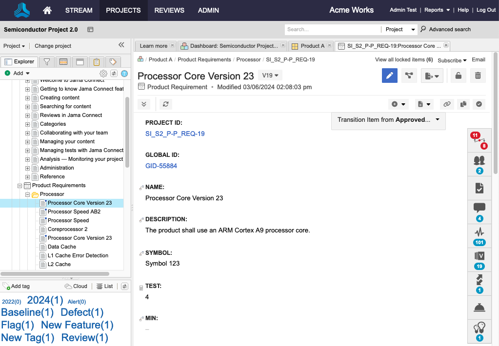 Workspace interface for Jama Software