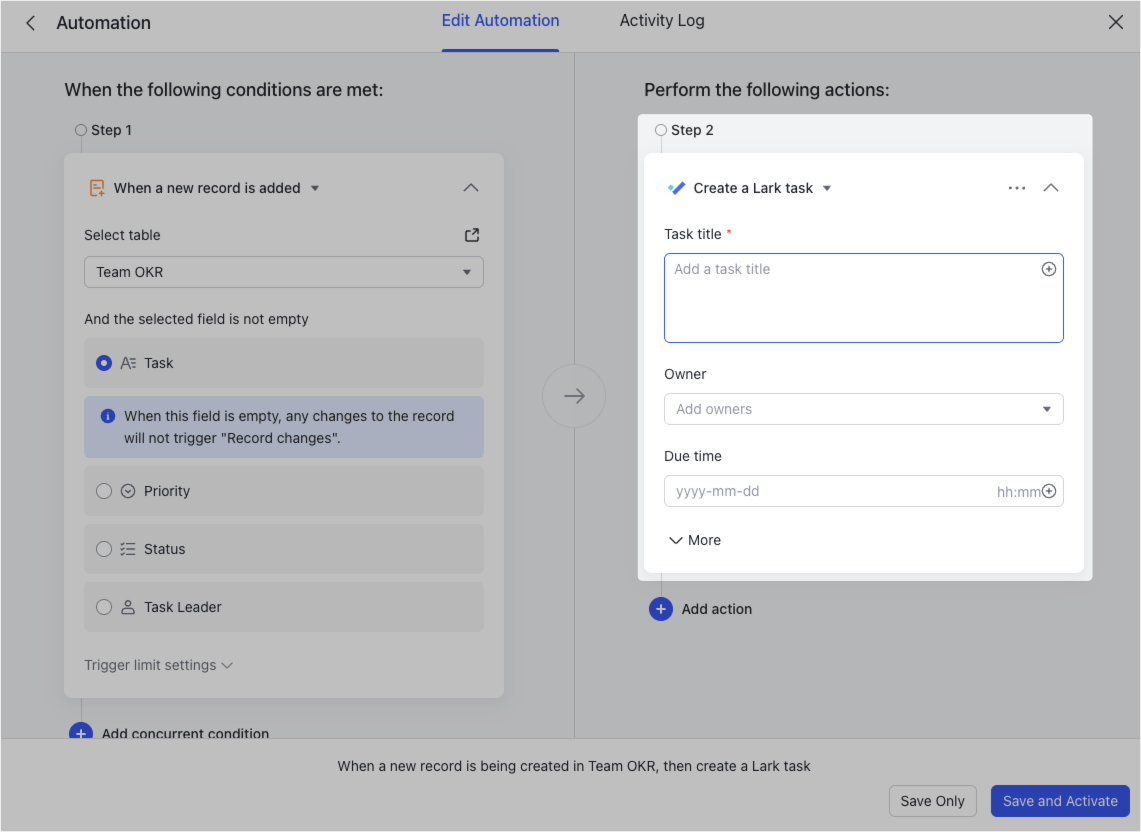 Create events, tasks, and groups with automations