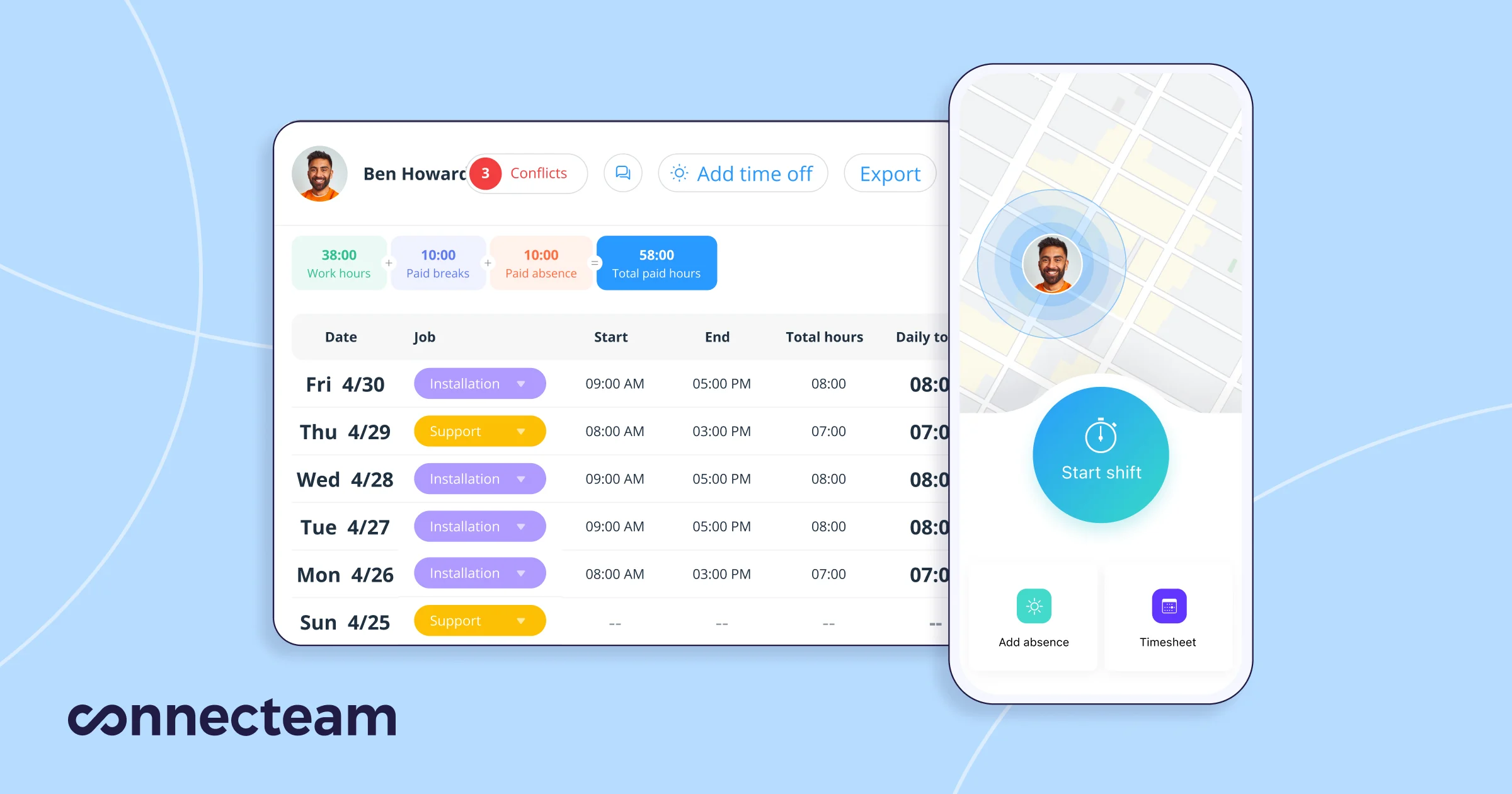 Connecteam: Employee time clock app