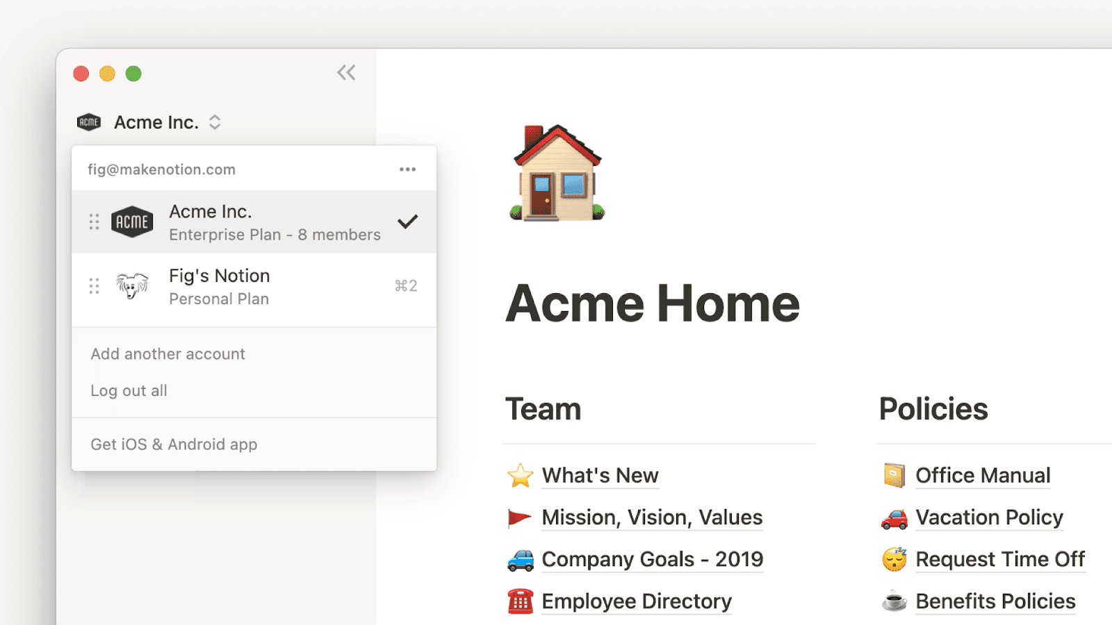 An image that displays Notion, the Airtable alternative.
