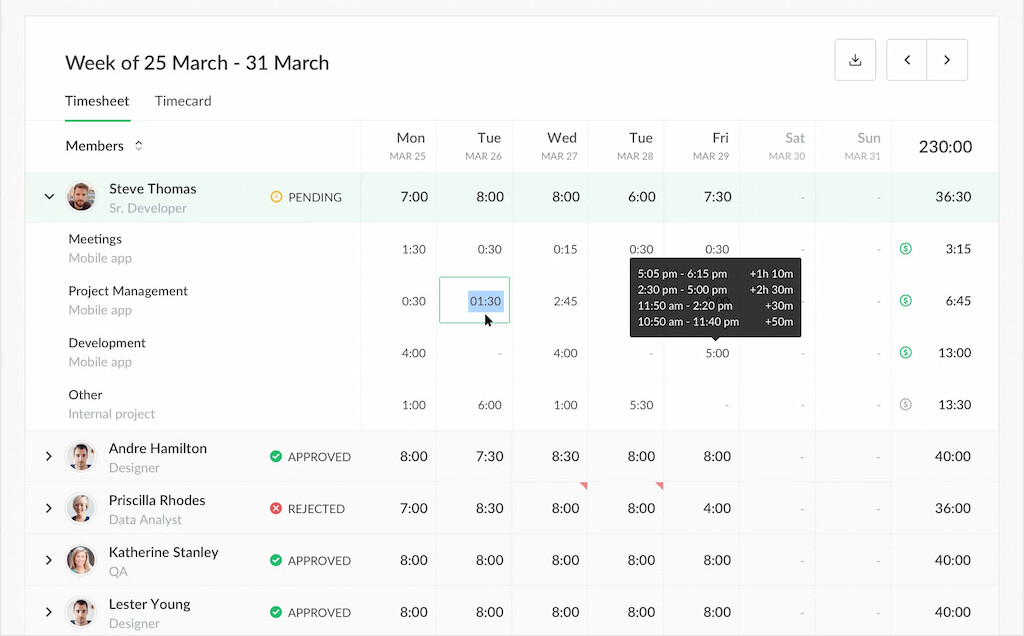 Everhour dashboard