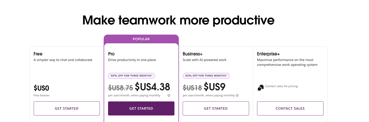 Slack's pricing plans