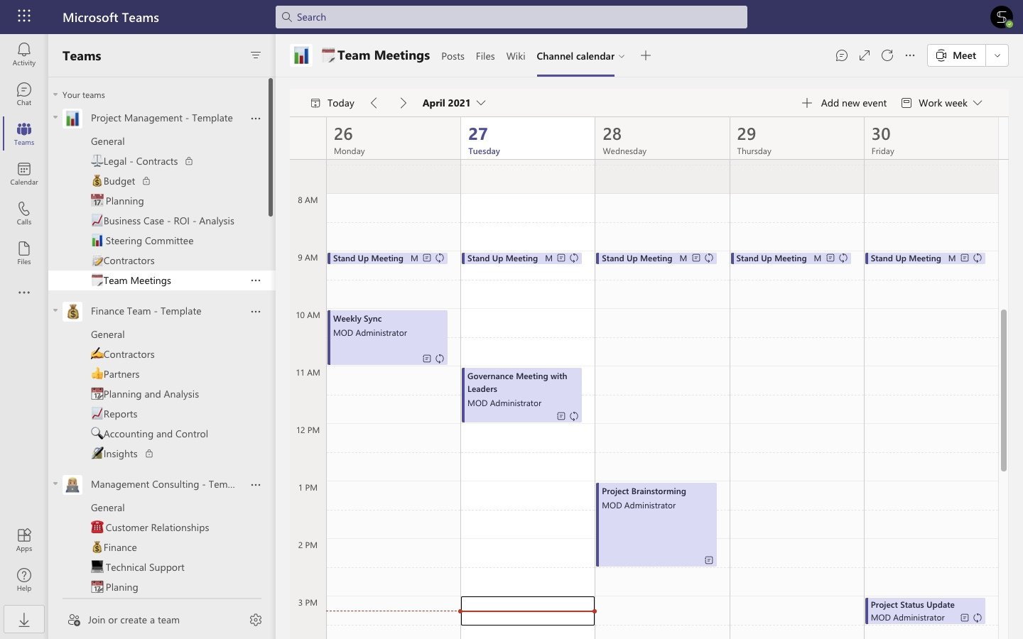 Project Management template for team meetings