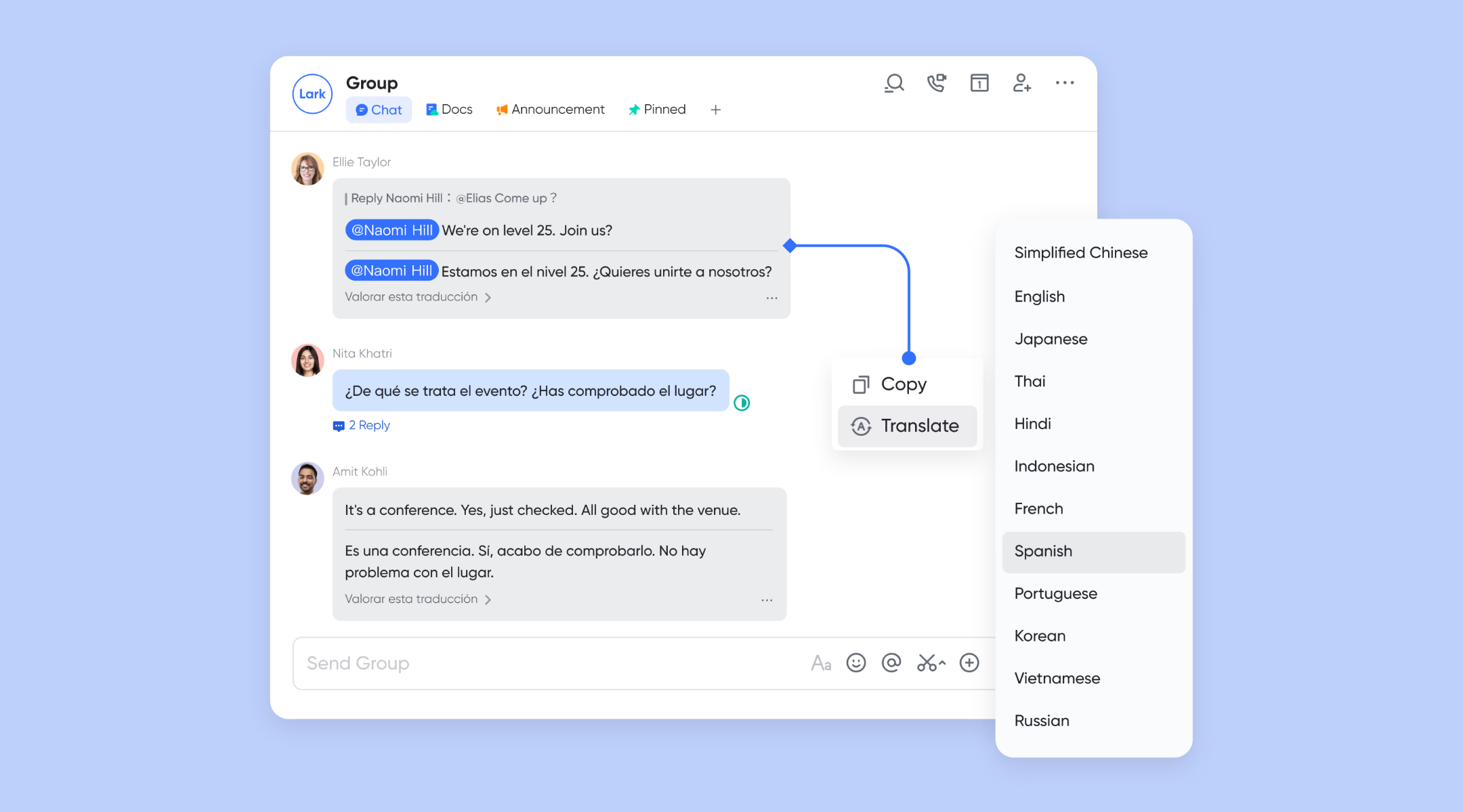 Lark Messenger enhances translation of texts