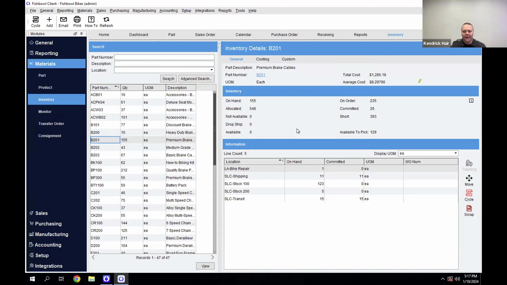 Fishbowl as a digital inventory management system