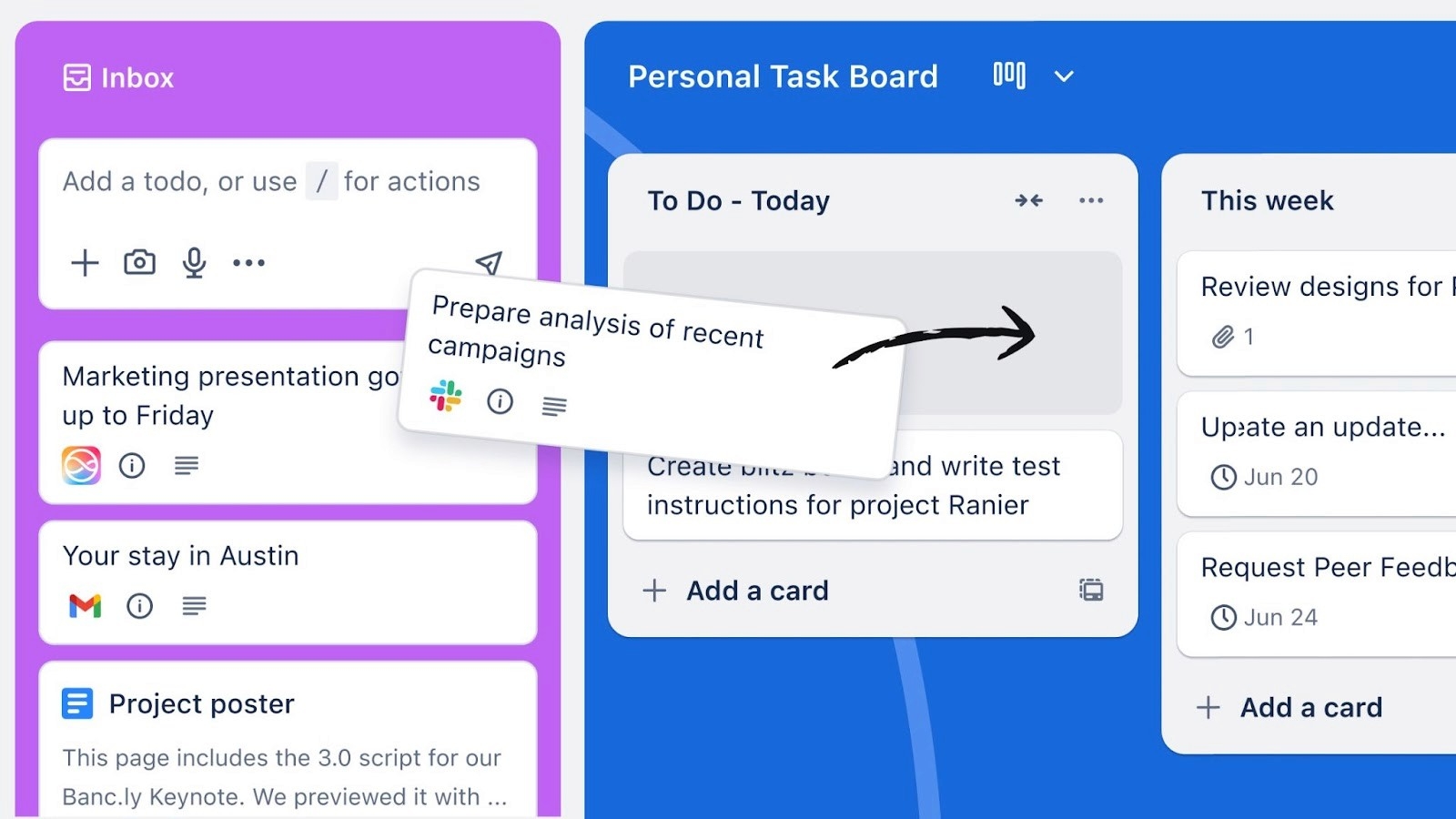 Trello's Kanban board with drag-and-drop task cards