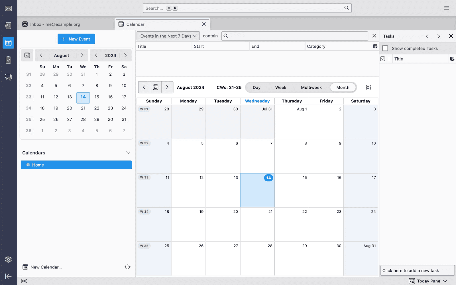 Integrated calendar of Thunderbird