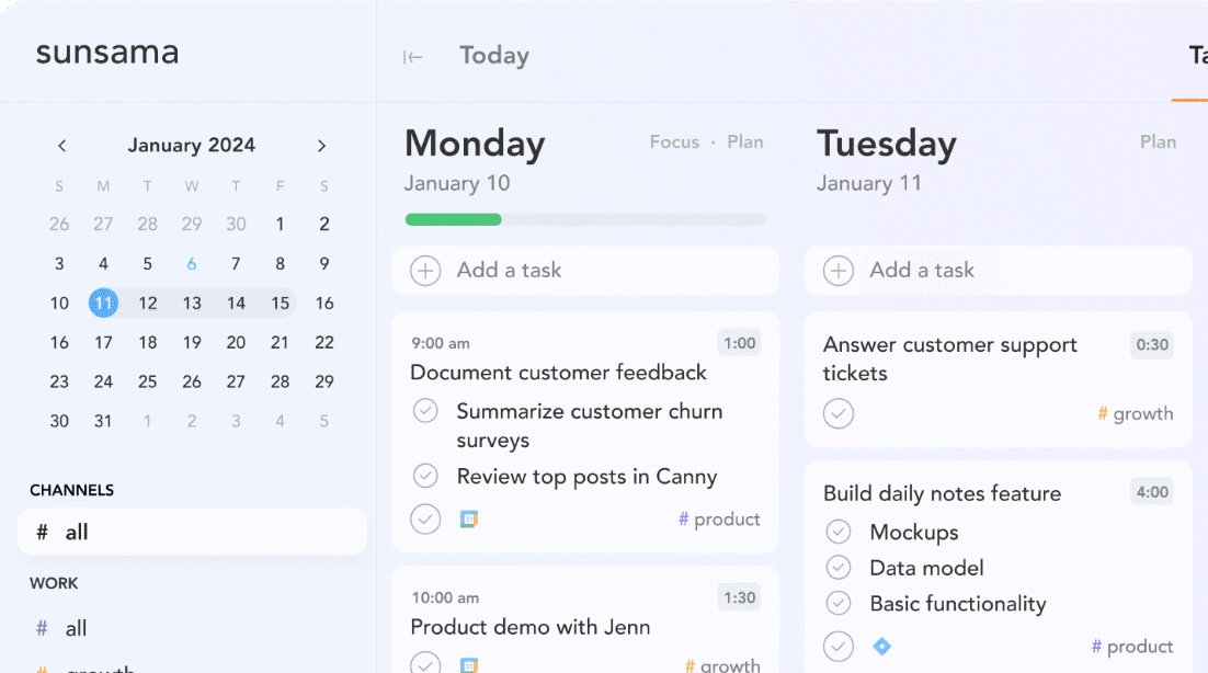 Sunsama: AI-assisted daily planning calendar