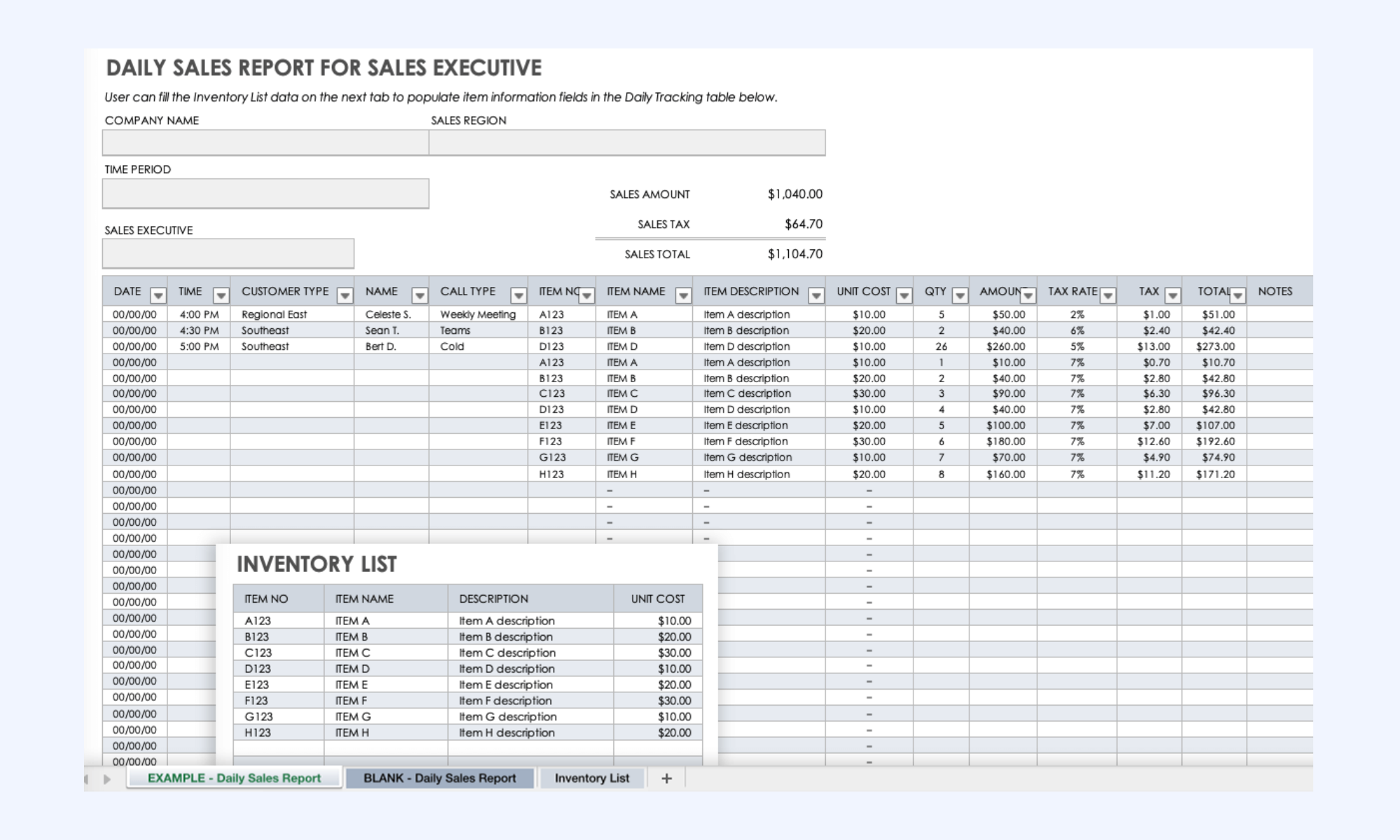 Daily sales report template