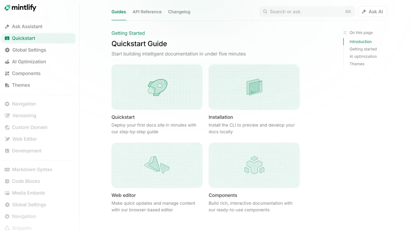 Mintlify showcasing its AI-powered developer documentation platform
