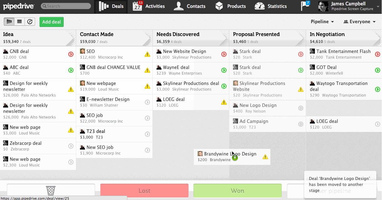 Lead status in Pipedrive