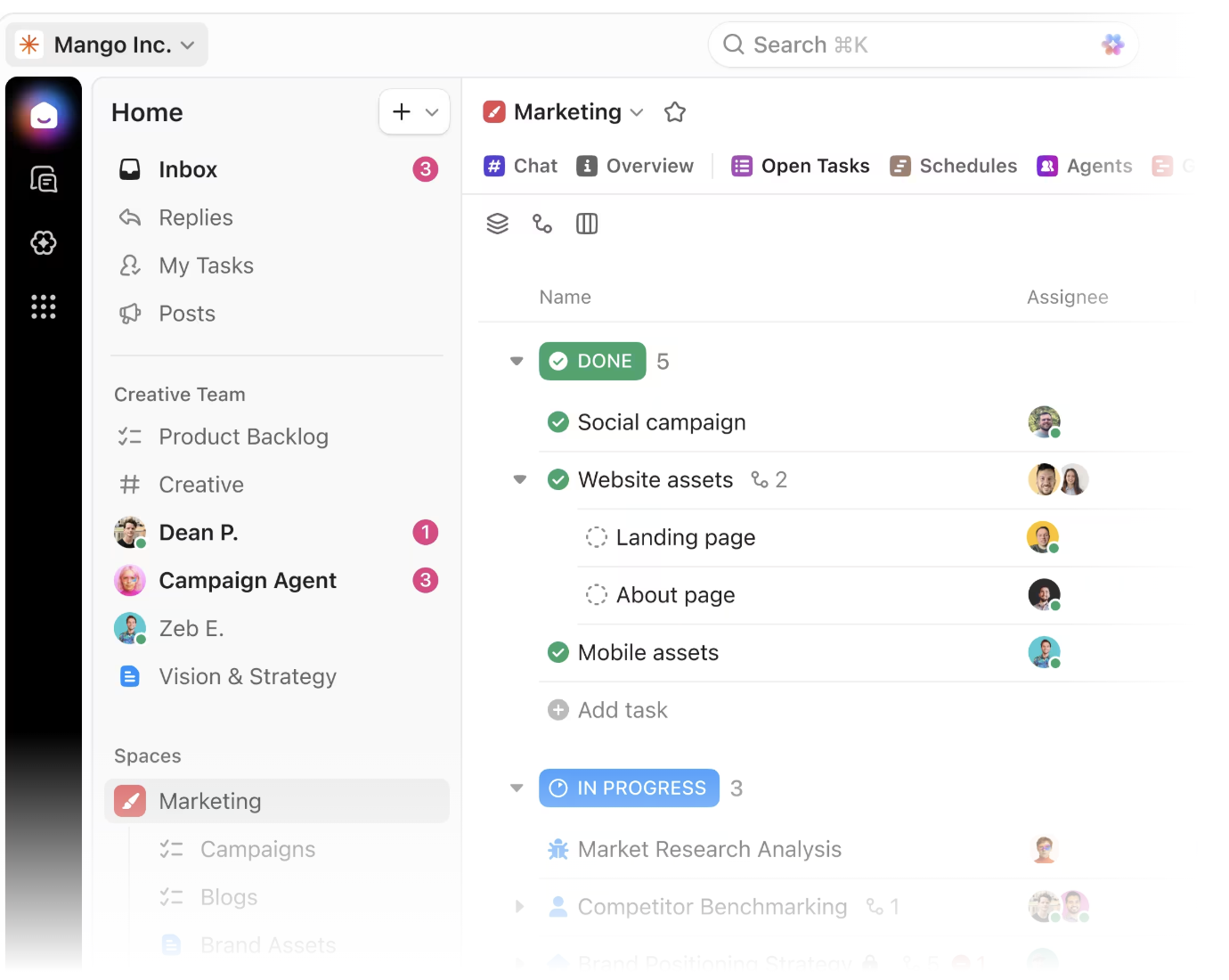 ClickUp supports project collaboration