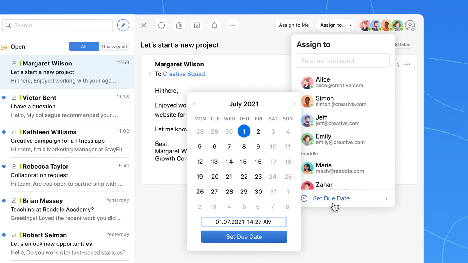 Spark smart inbox, snooze, delegation, shared drafts, send later