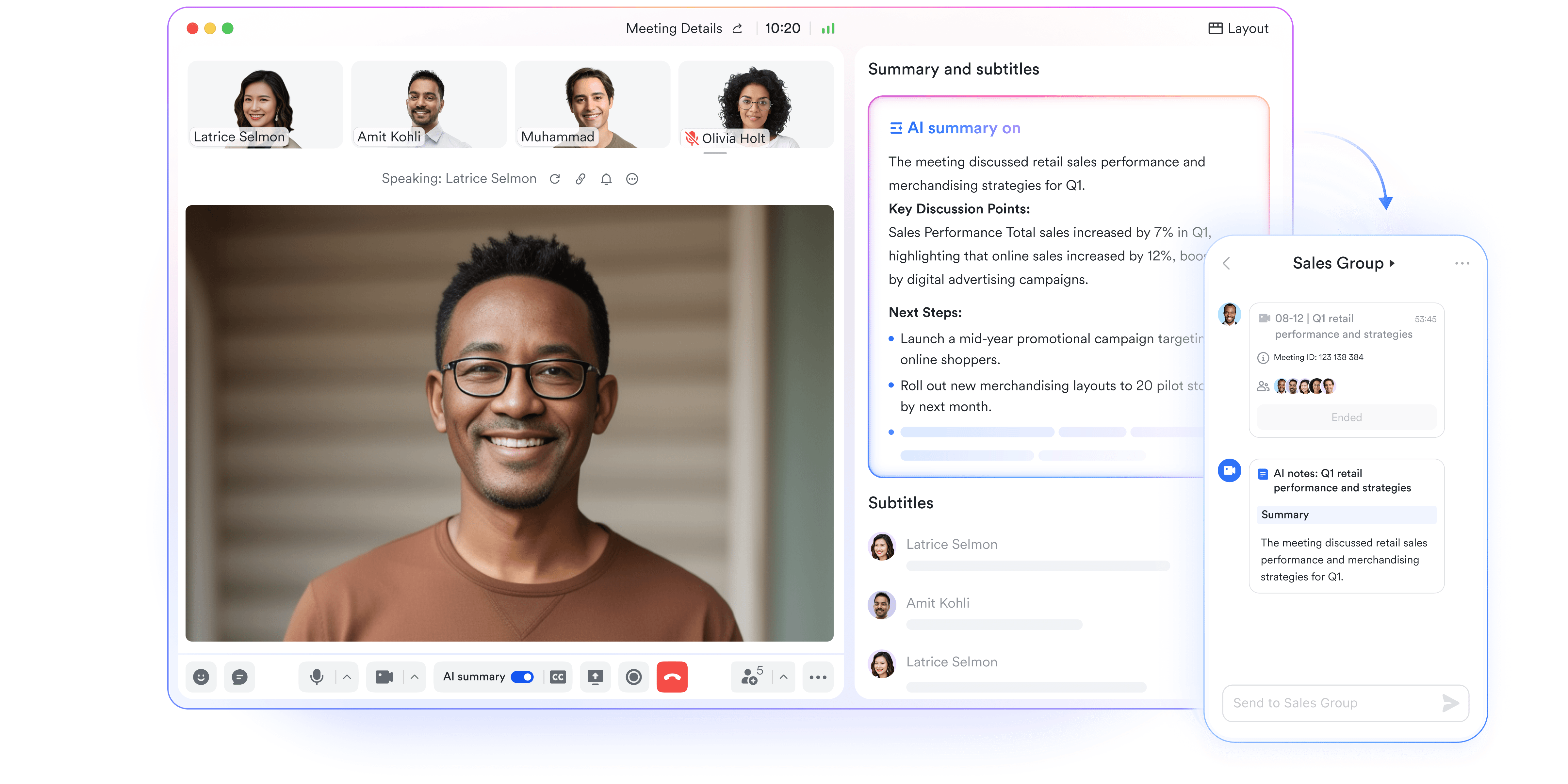 AI meeting summary with action items