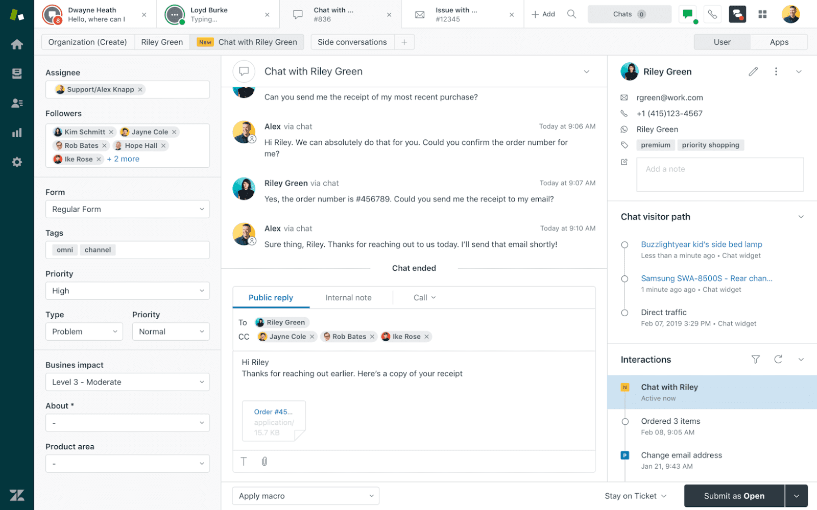The interface of Zendesk